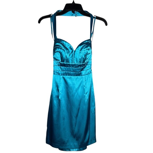 Arden B Sweetheart Double Rope Halter Dress Tropical Turquoise Size 2 Satin Glam - Picture 1 of 8